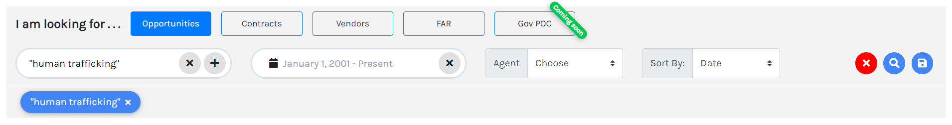 search panel in action